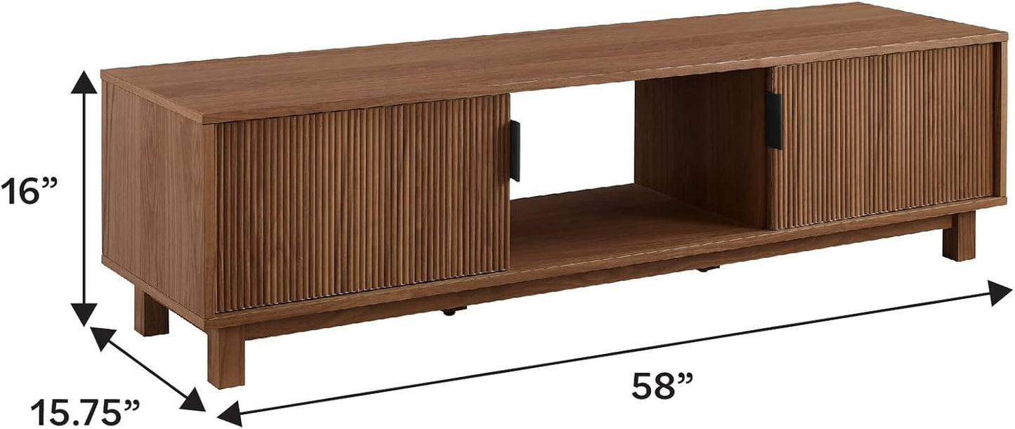 Walton Modern Fluted Door Low TV Stand For 65 Inch TV Mocha