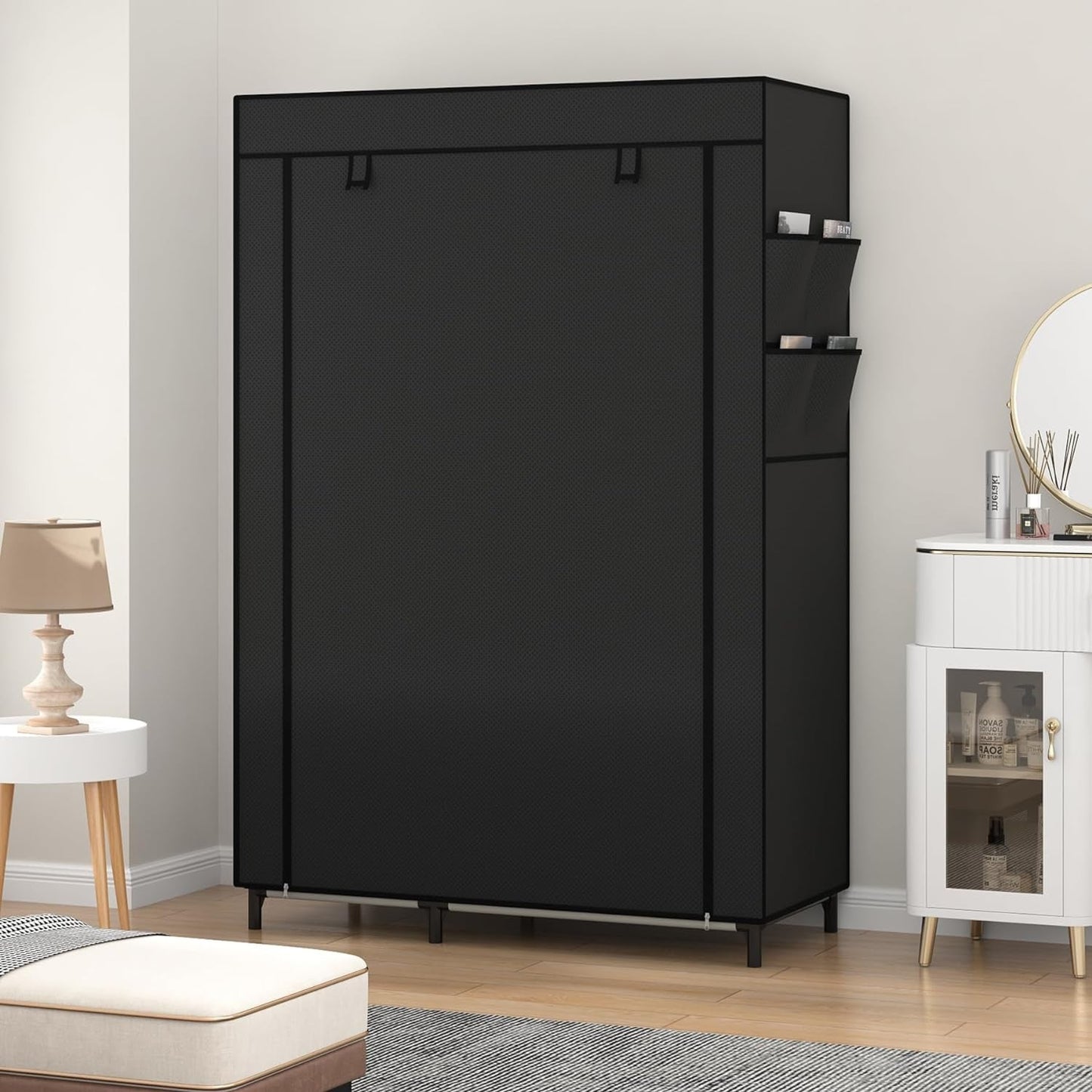 Portable Closet Organizer Black With 6 Shelves And Rod