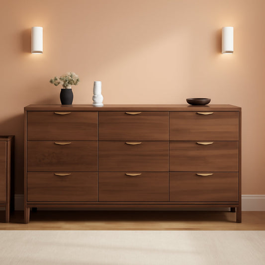 63 Inch Chestnut Dresser With 9 Drawers And Smooth Glides