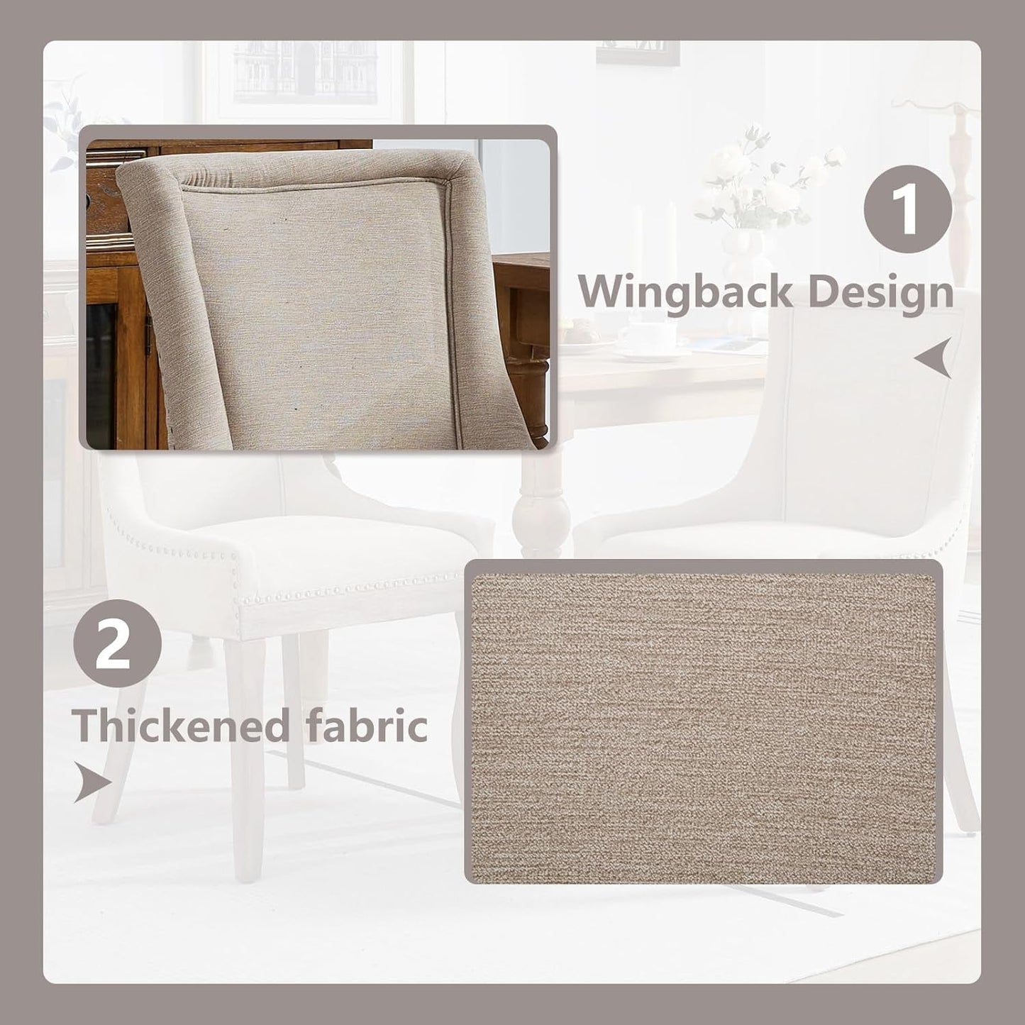 Modern Dining Chairs Set of 4 Beige Upholstery and Wood Legs