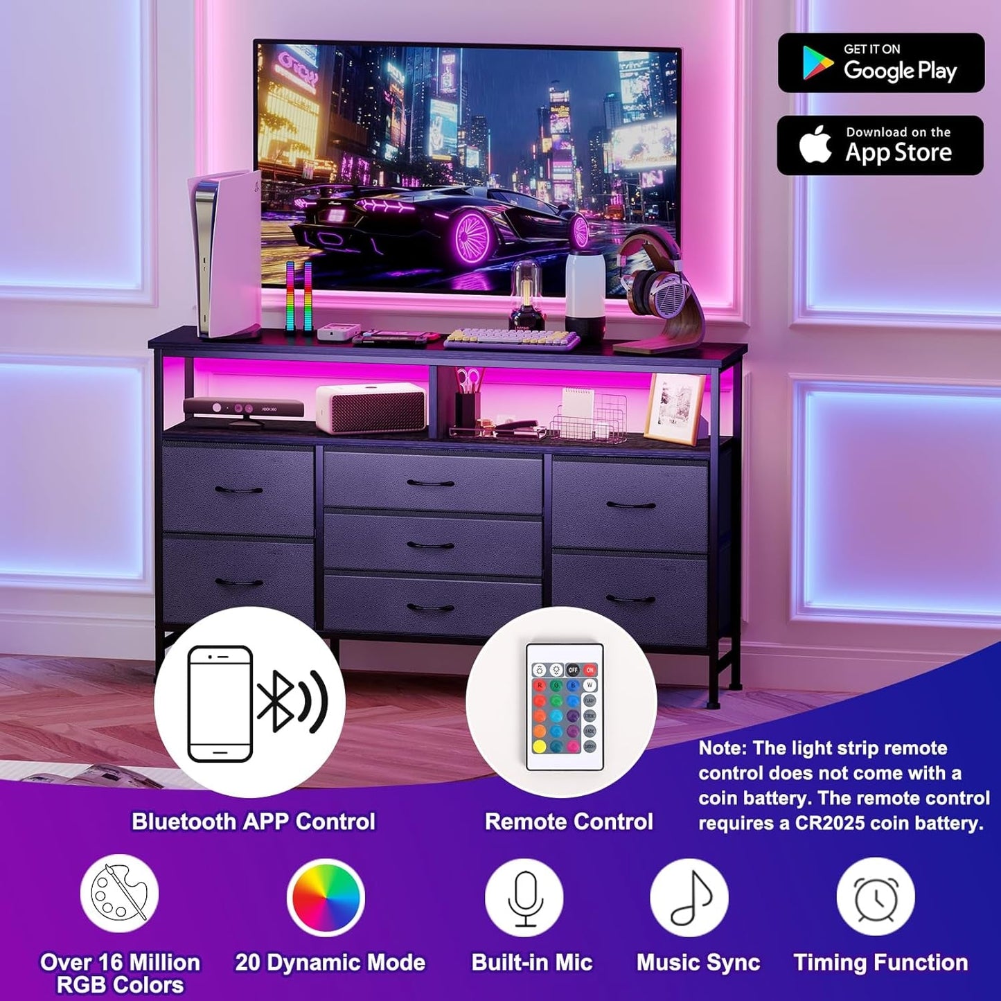 Black 55 Inch TV Stand For Bedroom With Storage Drawers