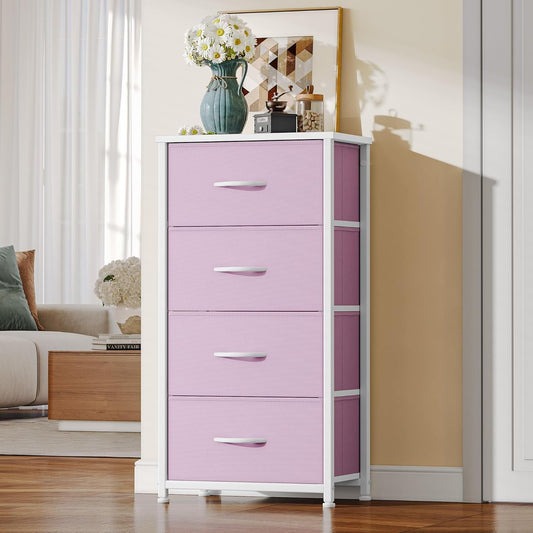 Four Drawer Fabric Storage Dresser With Wooden Top