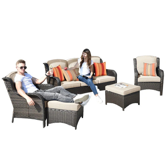 Patio Outdoor Rattan 5 Piece Seating Group With Cushions